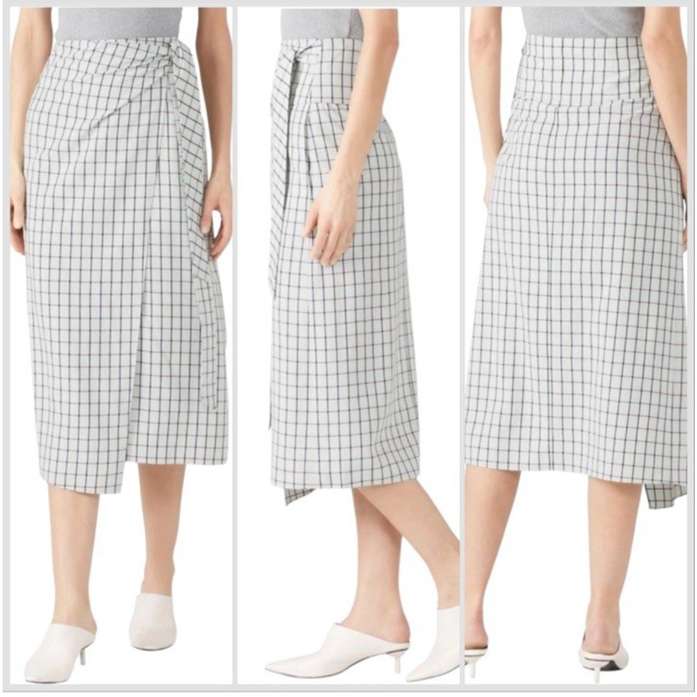 Tibi Elliot Checked Wrap Asymmetrical Viscose Blend Banded Waist Skirt Size 10 - Picture 3 of 12